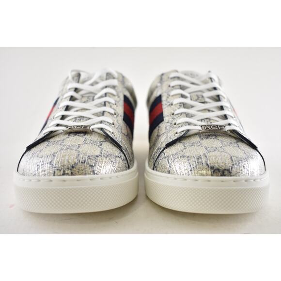 Gucci Ace GG Logo Supreme Canvas Beige Blue Silver Low Top Flat Sneaker G 14 15 - Picture 9 of 16
